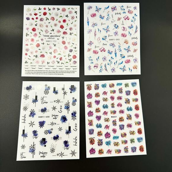 Other - Cute and Fun! Nail Art Design Sticker Sheets - Flowers, Blue, Pink